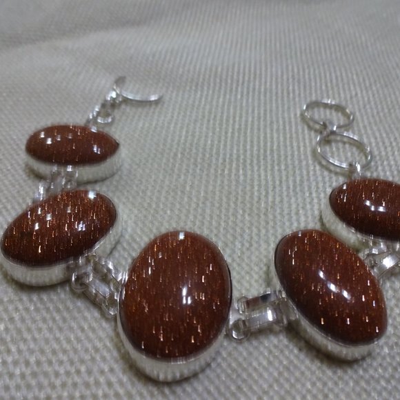 Sparkling "GOLD SUNSTONE" Handmade Sterling Bracelet 7.5" #819A - Picture 2 of 3